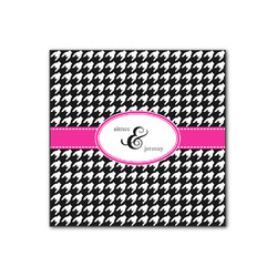 Houndstooth w/Pink Accent Wood Print - 12x12 (Personalized)