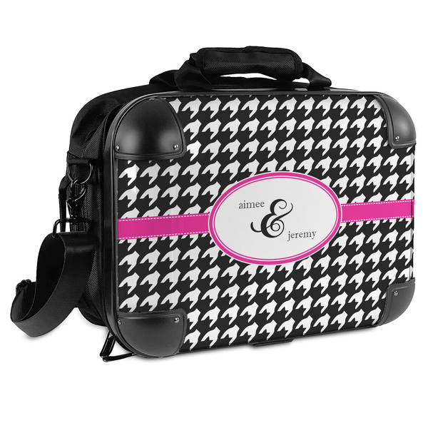 Custom Houndstooth w/Pink Accent Hard Shell Briefcase (Personalized)