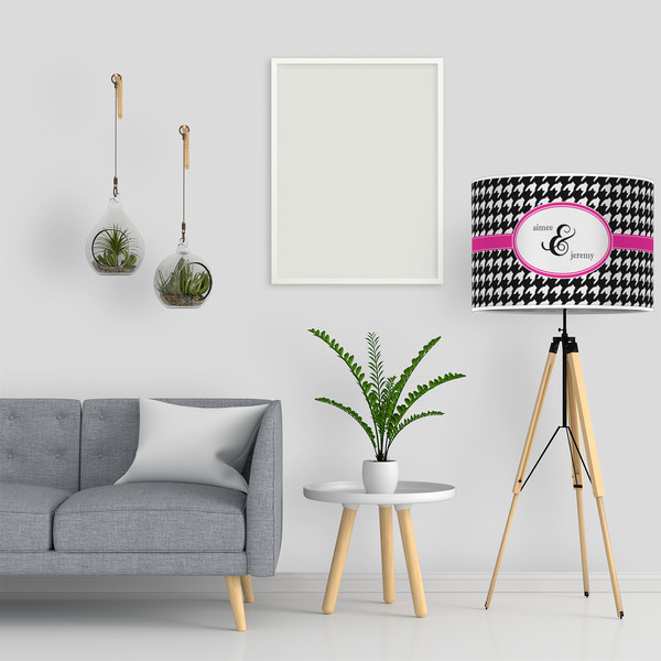 Houndstooth w/Pink Accent 16" Drum Lampshade - LIFESTYLE