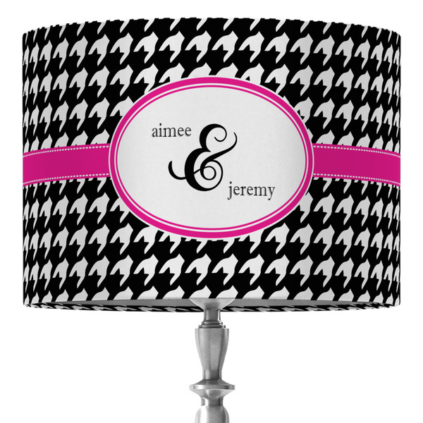Custom Houndstooth w/Pink Accent 16" Drum Lamp Shade - Fabric (Personalized)