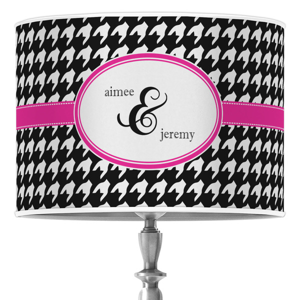 Custom Houndstooth w/Pink Accent 16" Drum Lamp Shade - Poly-film (Personalized)