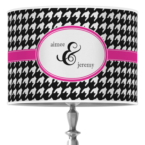 Custom Houndstooth w/Pink Accent Drum Lamp Shade (Personalized)