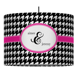 Houndstooth w/Pink Accent Drum Pendant Lamp (Personalized)