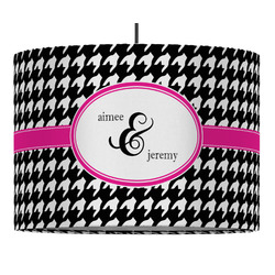 Houndstooth w/Pink Accent 16" Drum Pendant Lamp - Fabric (Personalized)