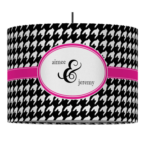 Custom Houndstooth w/Pink Accent 16" Drum Pendant Lamp - Fabric (Personalized)