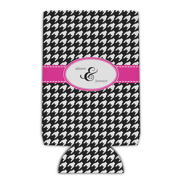 Custom Houndstooth w/Pink Accent Can Cooler (16 oz) (Personalized)