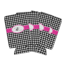 Houndstooth w/Pink Accent Can Cooler (16 oz) - Set of 4 (Personalized)