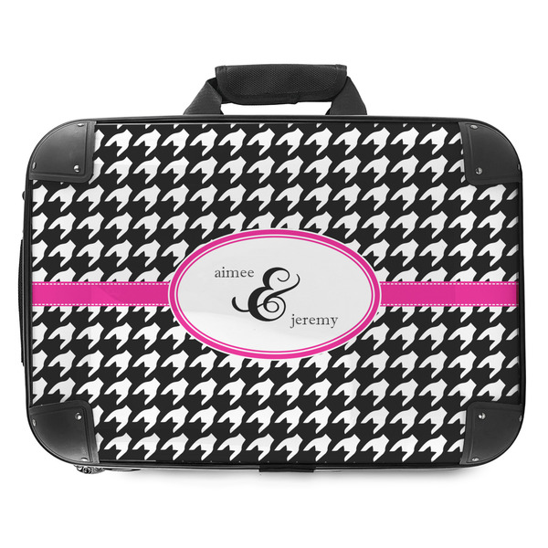 Custom Houndstooth w/Pink Accent Hard Shell Briefcase - 18" (Personalized)