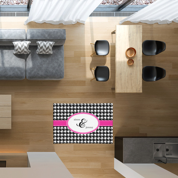 Houndstooth w/Pink Accent 2'x3' Indoor Area Rugs - IN CONTEXT
