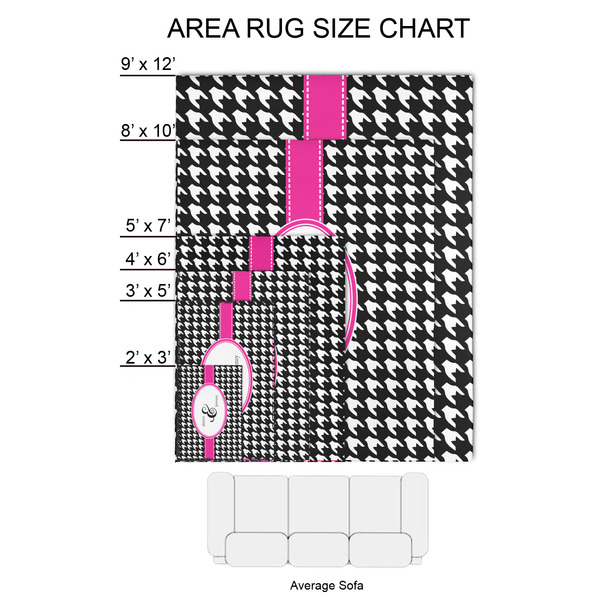 Houndstooth w/Pink Accent 2'x3' Indoor Area Rugs - Size Chart