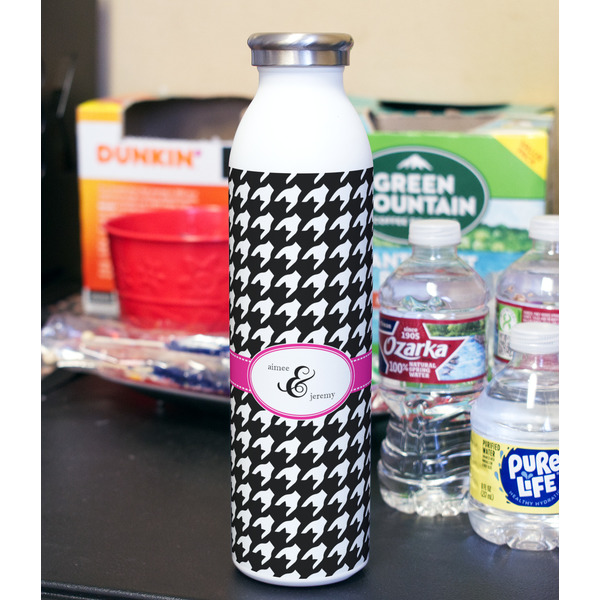 Houndstooth w/Pink Accent 20oz Water Bottles - Full Print - In Context