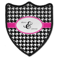 Houndstooth w/Pink Accent Iron On Shield Patch B w/ Couple's Names