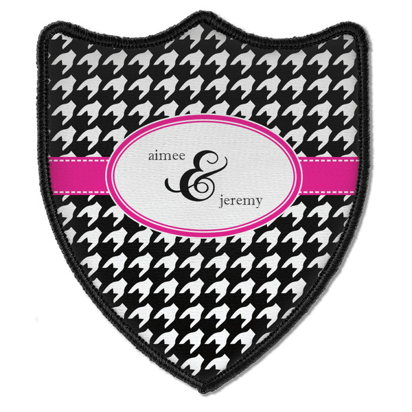 Custom Houndstooth w/Pink Accent Iron On Shield Patch B w/ Couple's Names