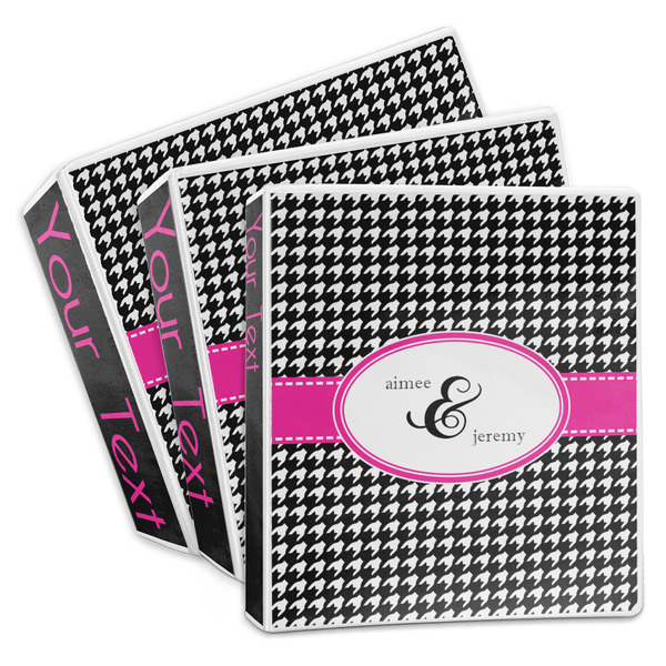 Custom Houndstooth w/Pink Accent 3-Ring Binder (Personalized)