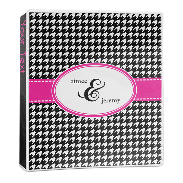 Custom Houndstooth w/Pink Accent 3-Ring Binder - 1 inch (Personalized)