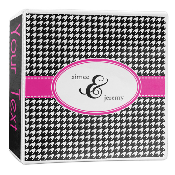 Custom Houndstooth w/Pink Accent 3-Ring Binder - 2 inch (Personalized)