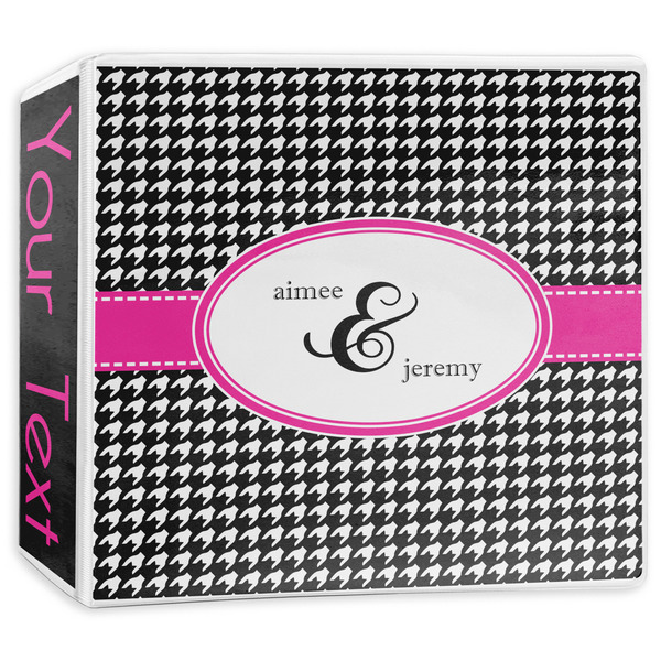 Custom Houndstooth w/Pink Accent 3-Ring Binder - 3 inch (Personalized)