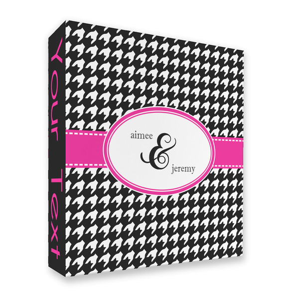Custom Houndstooth w/Pink Accent 3 Ring Binder - Full Wrap - 2" (Personalized)