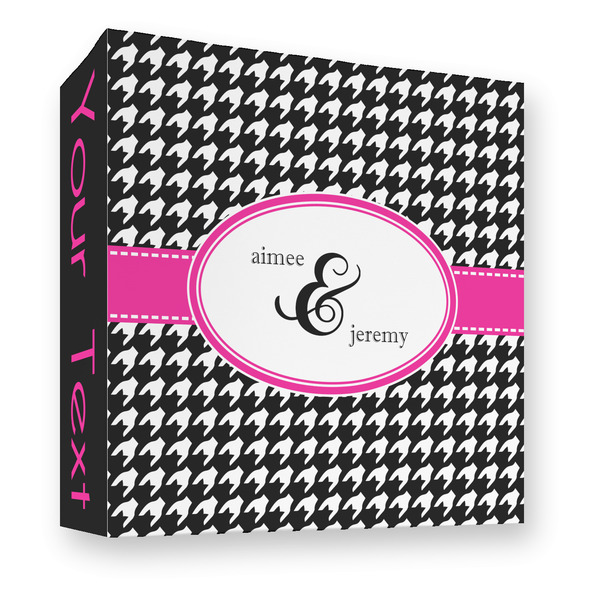 Custom Houndstooth w/Pink Accent 3 Ring Binder - Full Wrap - 3" (Personalized)