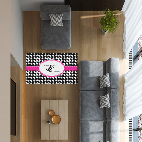 Houndstooth w/Pink Accent 3'x5' Indoor Area Rugs - IN CONTEXT