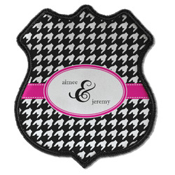 Houndstooth w/Pink Accent Iron On Shield Patch C w/ Couple's Names