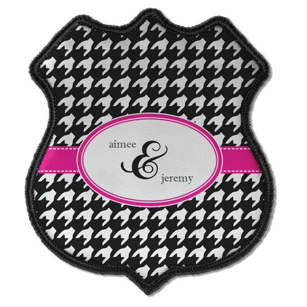 Custom Houndstooth w/Pink Accent Iron On Shield Patch C w/ Couple's Names