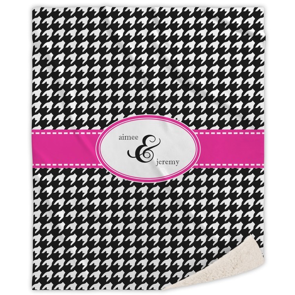Custom Houndstooth w/Pink Accent Sherpa Throw Blanket (Personalized)