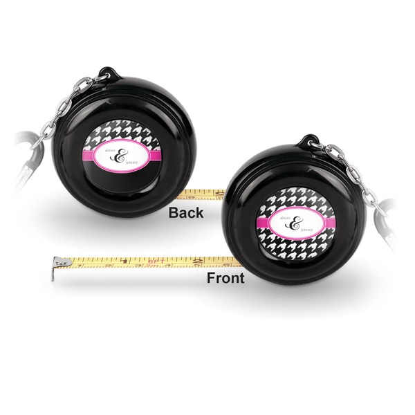 Houndstooth w/Pink Accent 6-Ft Pocket Tape Measure with Carabiner Hook - Front and Back