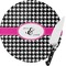 Houndstooth w/Pink Accent Round Glass Cutting Board - Small (Personalized)