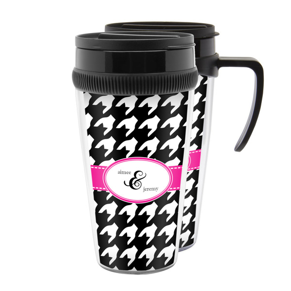 Custom Houndstooth w/Pink Accent Acrylic Travel Mug (Personalized)