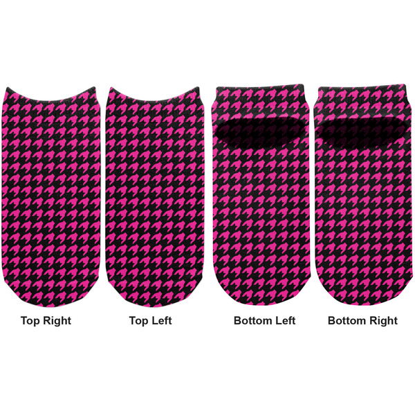 Houndstooth w/Pink Accent Adult Ankle Socks - Double Pair - Front and Back - Apvl