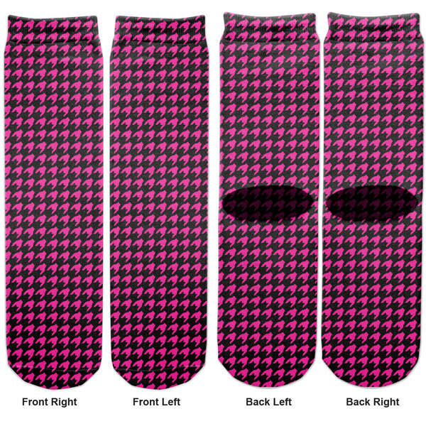 Houndstooth w/Pink Accent Adult Crew Socks - Double Pair - Front and Back - Apvl