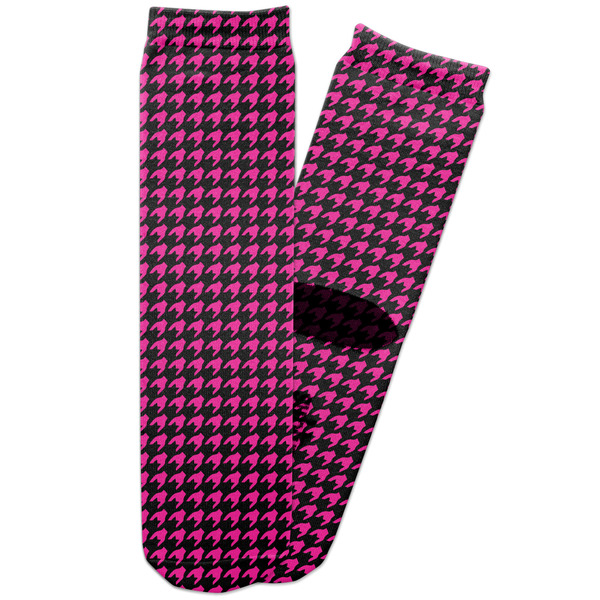 Custom Houndstooth w/Pink Accent Adult Crew Socks