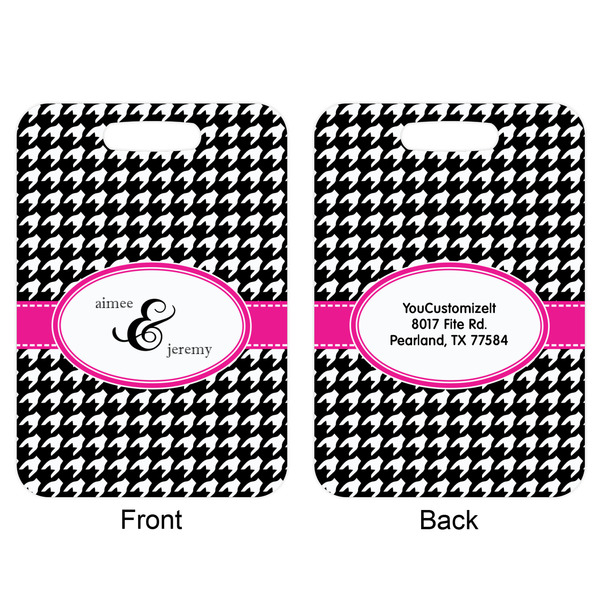 Houndstooth w/Pink Accent Aluminum Luggage Tag (Front + Back)