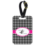 Houndstooth w/Pink Accent Metal Luggage Tag w/ Couple's Names