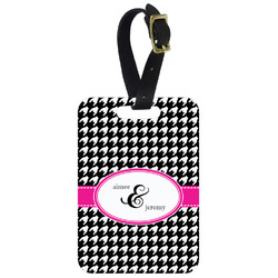 Houndstooth w/Pink Accent Metal Luggage Tag w/ Couple's Names