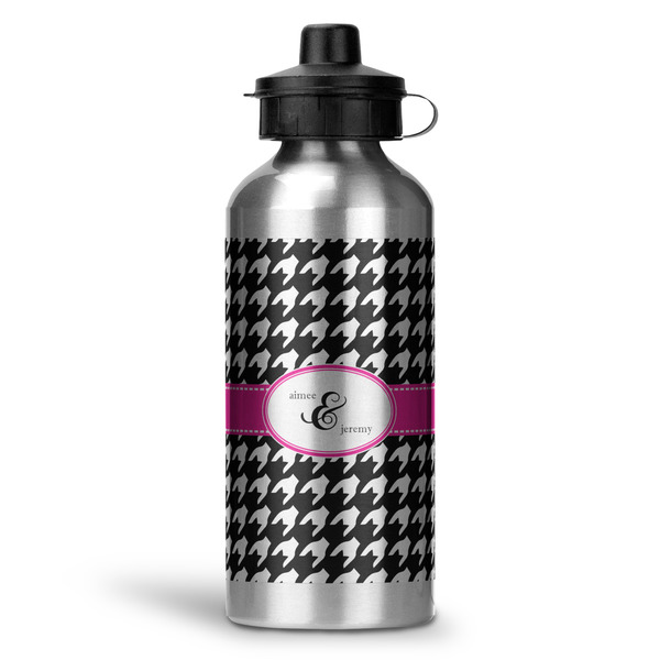 Custom Houndstooth w/Pink Accent Water Bottles - 20 oz - Aluminum (Personalized)