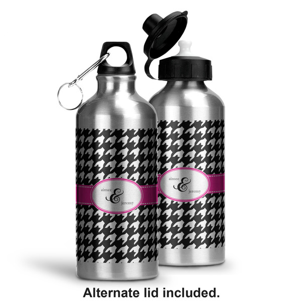 Houndstooth w/Pink Accent Aluminum Water Bottle - Alternate lid options