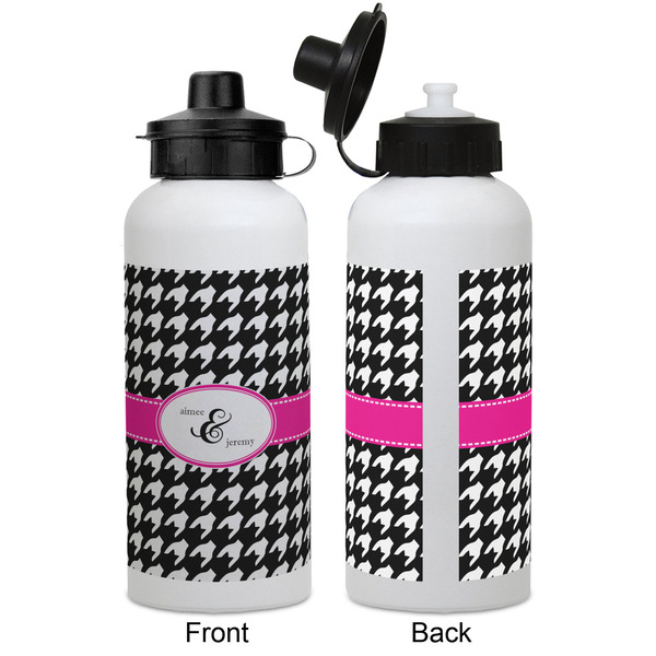 Houndstooth w/Pink Accent Aluminum Water Bottle - White APPROVAL