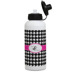 Houndstooth w/Pink Accent Water Bottles - Aluminum - 20 oz - White (Personalized)