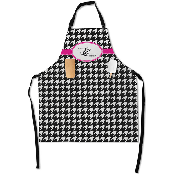 Custom Houndstooth w/Pink Accent Apron With Pockets w/ Couple's Names