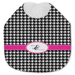 Houndstooth w/Pink Accent Jersey Knit Baby Bib w/ Couple's Names