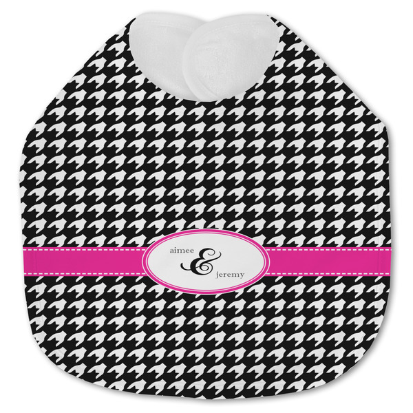 Custom Houndstooth w/Pink Accent Jersey Knit Baby Bib w/ Couple's Names