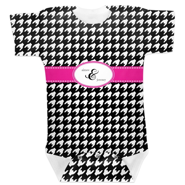 Custom Houndstooth w/Pink Accent Baby Bodysuit 12-18 (Personalized)