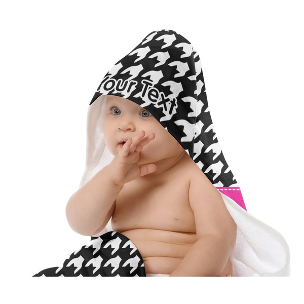 Houndstooth w/Pink Accent Baby Hooded Towel on Child