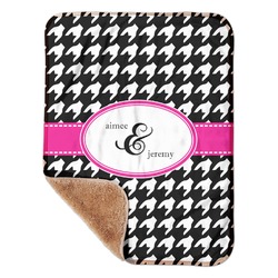 Houndstooth w/Pink Accent Sherpa Baby Blanket - 30" x 40" w/ Couple's Names