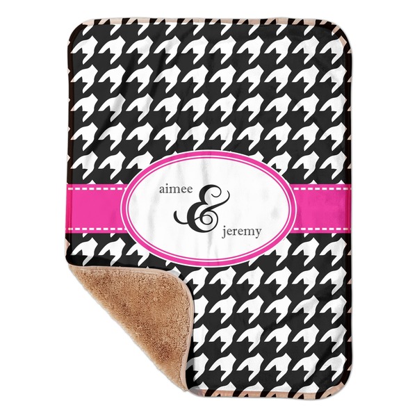 Custom Houndstooth w/Pink Accent Sherpa Baby Blanket - 30" x 40" w/ Couple's Names