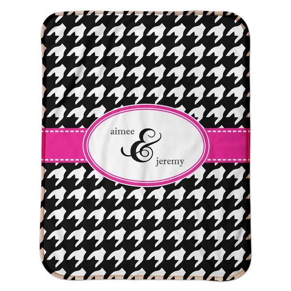 Houndstooth w/Pink Accent Baby Sherpa Blanket - Flat
