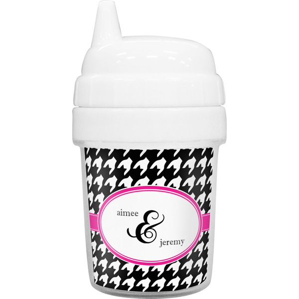 Custom Houndstooth w/Pink Accent Baby Sippy Cup (Personalized)