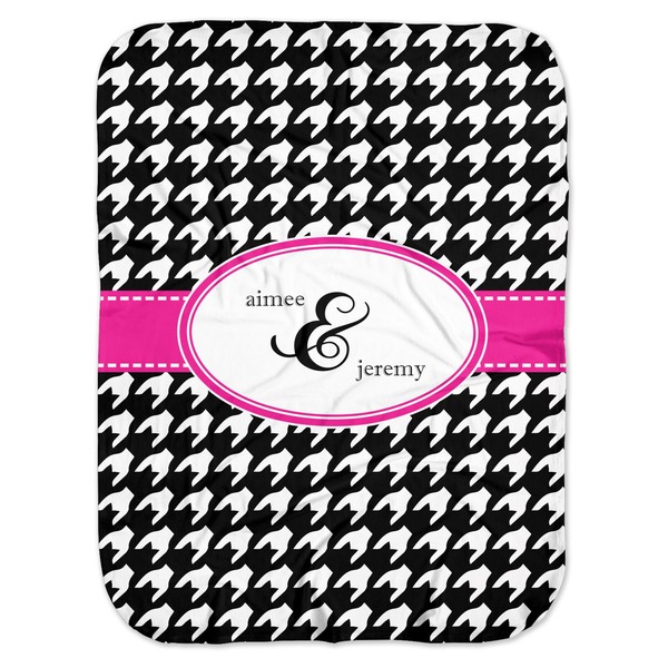 Custom Houndstooth w/Pink Accent Baby Swaddling Blanket (Personalized)